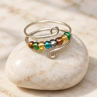 Bague anti-stress à perles bohème, tons bruns et verts