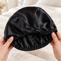 Bonnet en satin noir à double épaisseur, élastique au dos