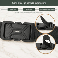 Ceinture sans trou : la sangle se glisse dans la boucle et se bloque où vous voulez