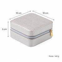 Dimensions de l'étui à bijoux de voyage : 10 x 10 x 5 cm, 140 g