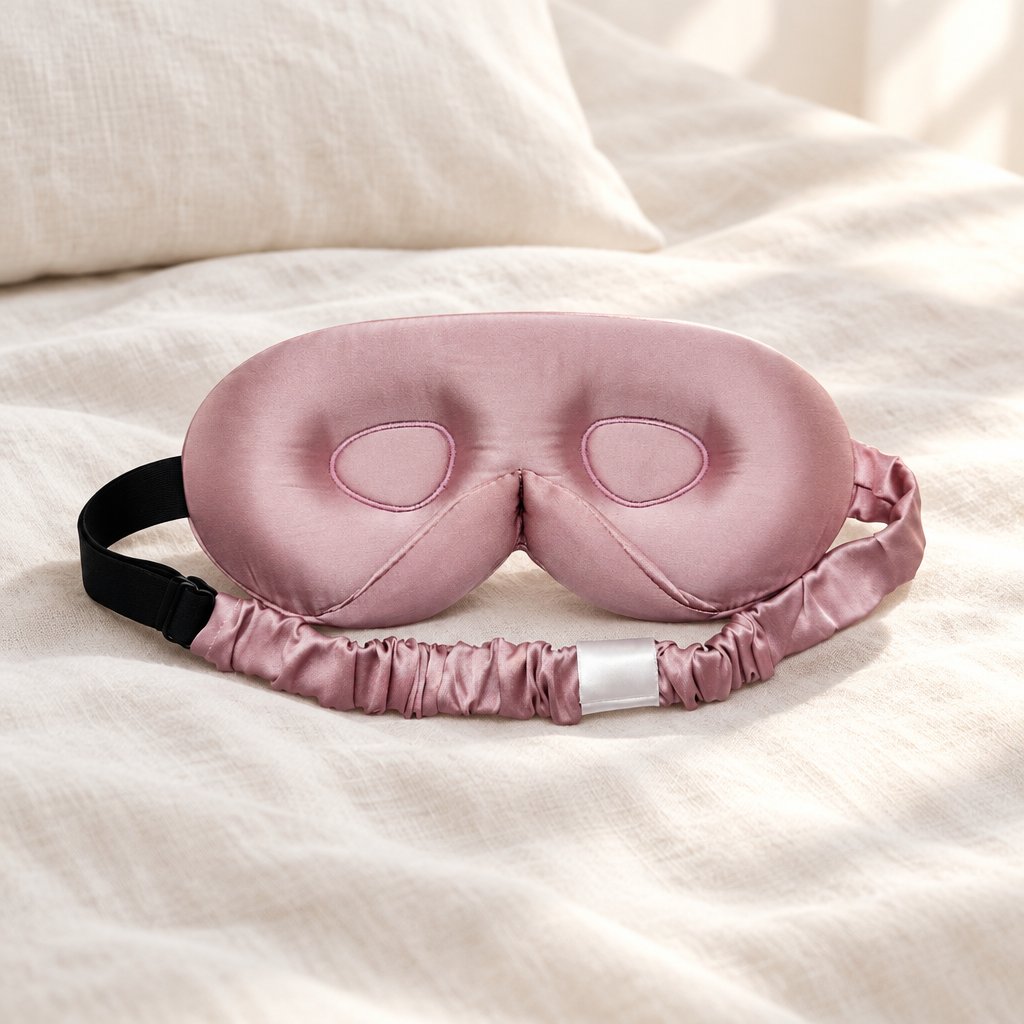 Masque de nuit 3D en satin rose